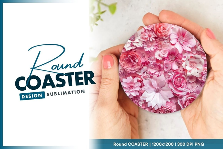 Pink Paper Flowers Arrangement Round Coaster