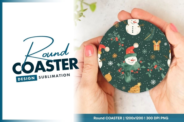 Festive Greenery and Red Berries Pattern on Round Coaster