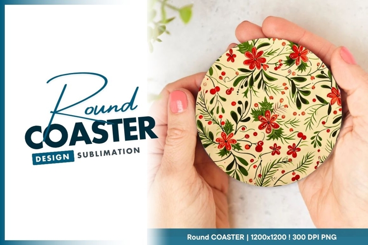 Festive Floral Patterned Round Coaster Png