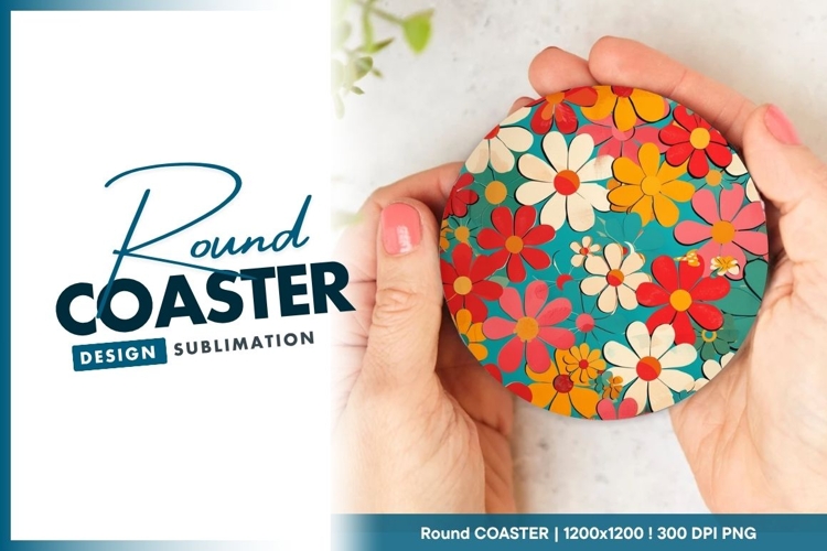 Colorful Floral Pattern on Round Coaster Png