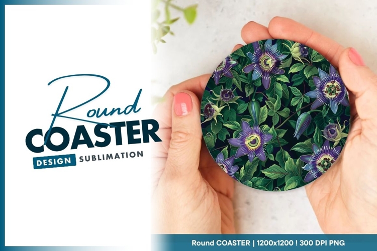 Passionflower Floral Design Round Coaster Png