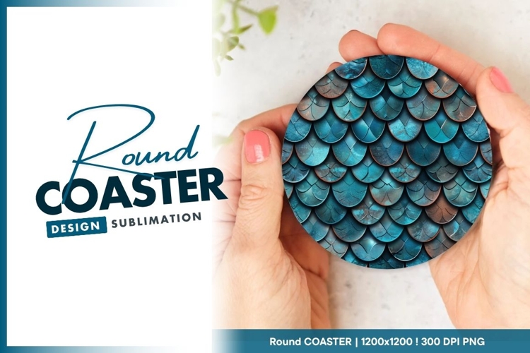 Teal and Copper Metallic Scales Pattern on Round Coaster Png