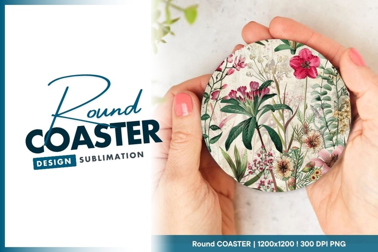 Floral Botanical Arrangement in a Round Coaster Png Design