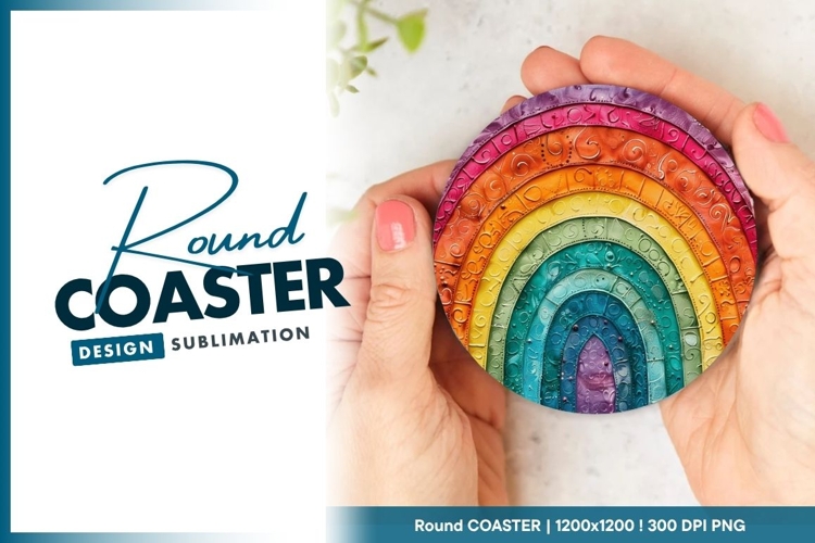 Colorful Textured Rainbow Design on Round Coaster Png