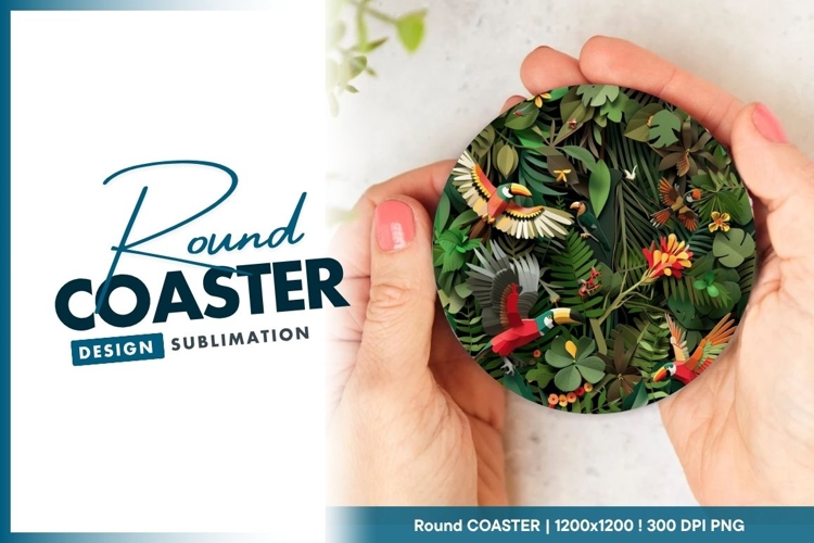Paper Cutout Jungle Scene with Colorful Round Coaster Png