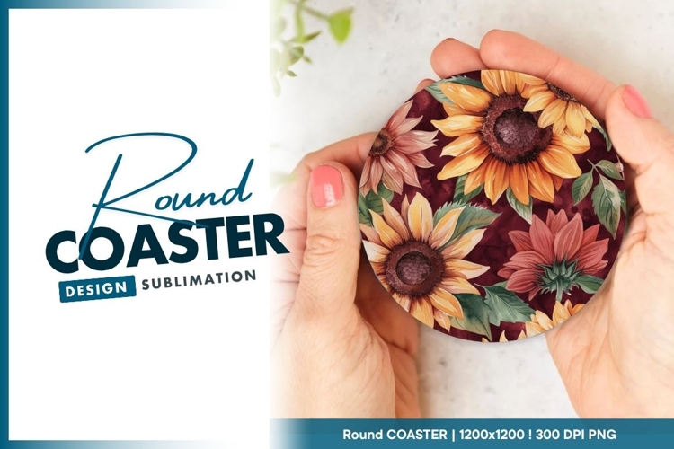 Watercolor Sunflowers Held in Hand Round Coaster Design