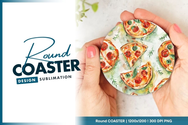 Pizza Slice Design Held in Hands Round Coaster