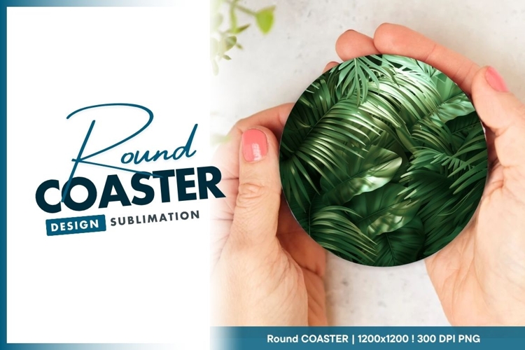 Woman Holding Round Coaster with Green Round Coaster Png