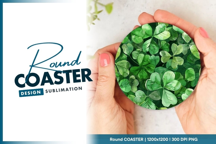 Green Clover Design Held in Hands on Round Coaster Png