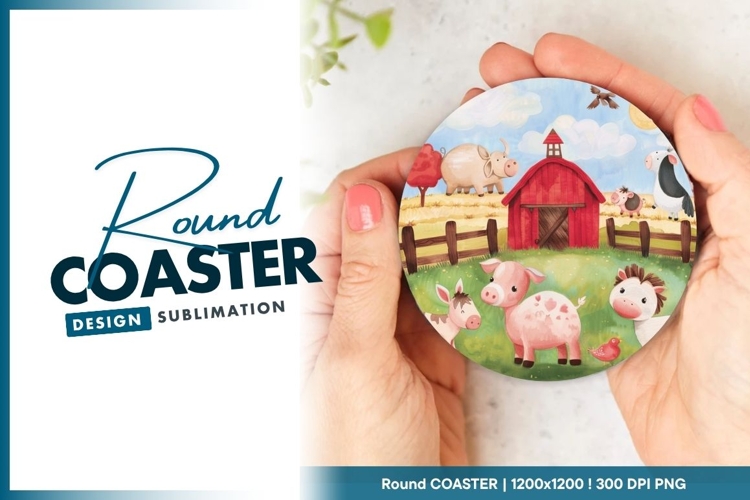 Farm Animals Barn and Sky Held by Round Coaster Png