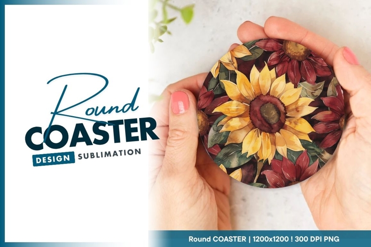 Watercolor Sunflower Round Coaster Design