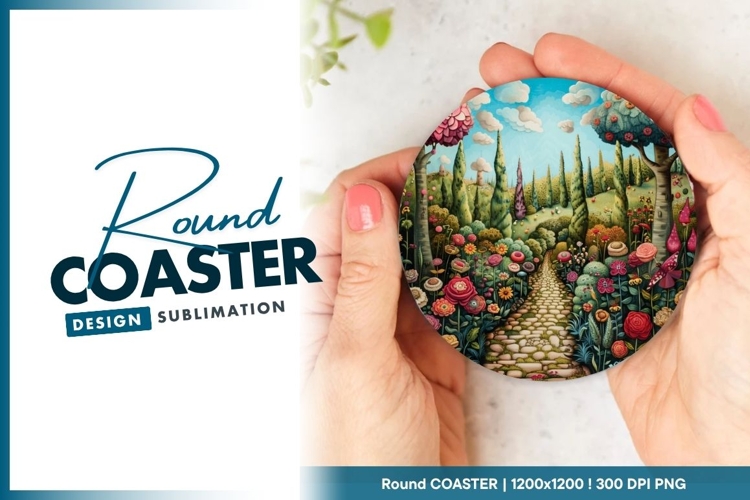 Garden Scene Held in Hands Round Coaster Design