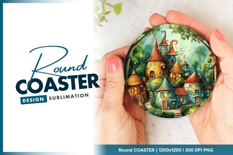 Owl Illustration Held in Hands Floral Round Coaster Png