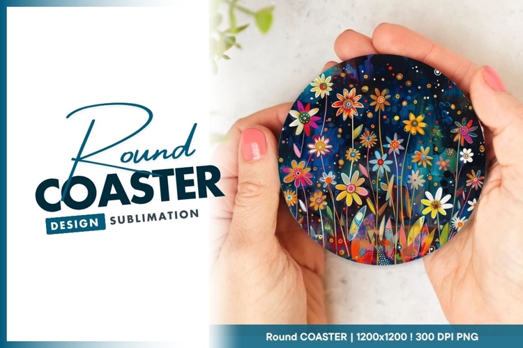 Floral Design Held in Hands Round Coaster Png