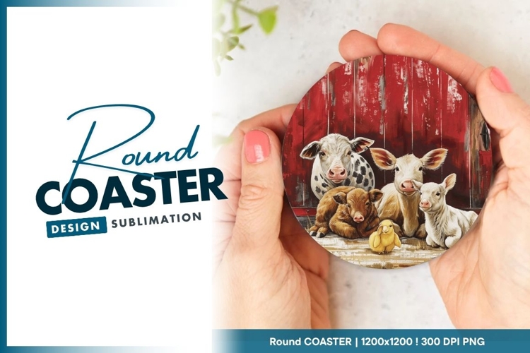 Calf Illustration Held by Hands Round Coaster Design