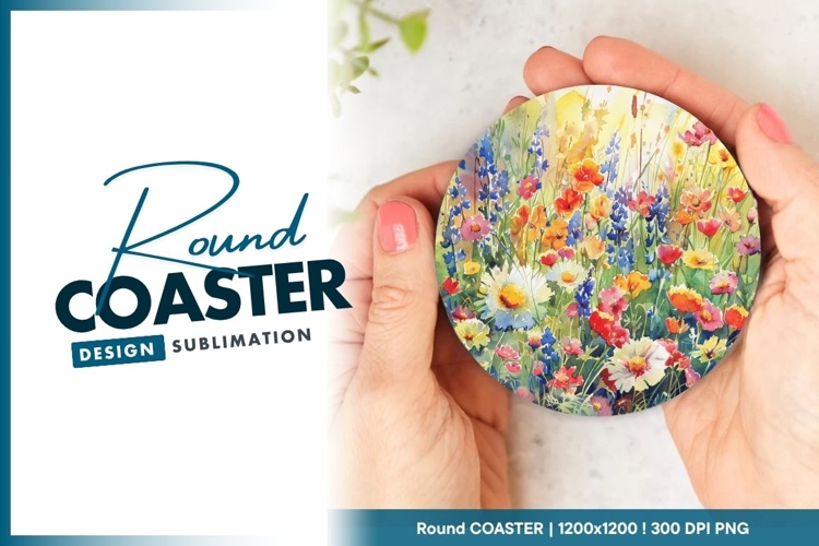 Watercolor Floral Design Held by Hands Round Coaster