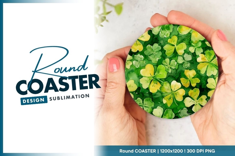 Watercolor Shamrocks Held by Hands Round Coaster Design