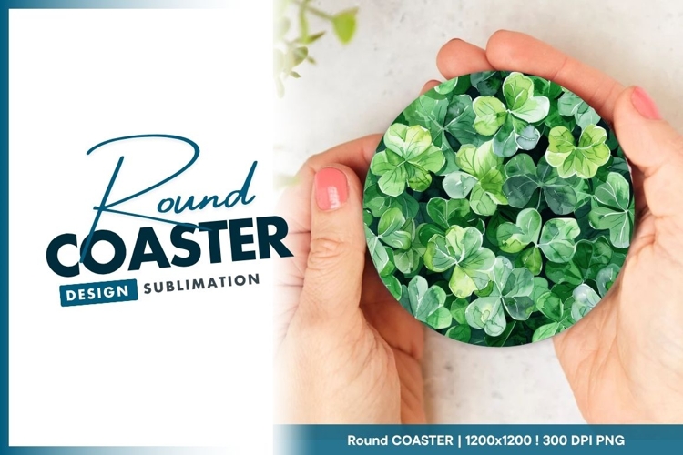 Green Clover Design Held by Hands Round Coaster
