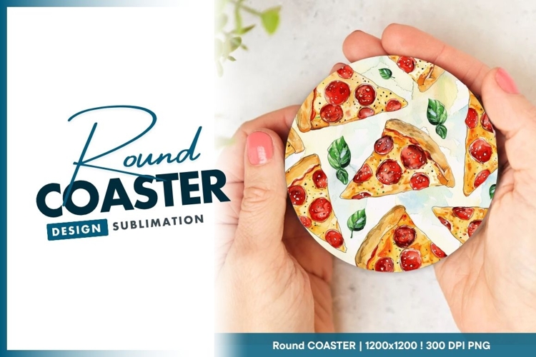 Pizza Slice Design Held by Hands Round Coaster Png