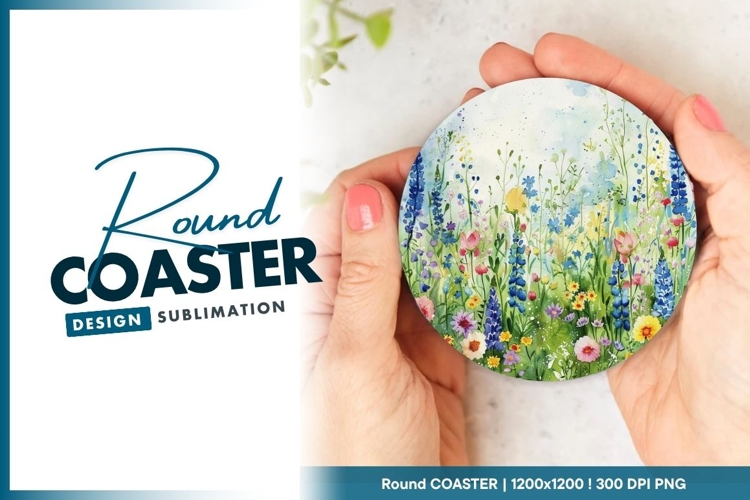Hand holding Round Coaster Png with watercolor floral design