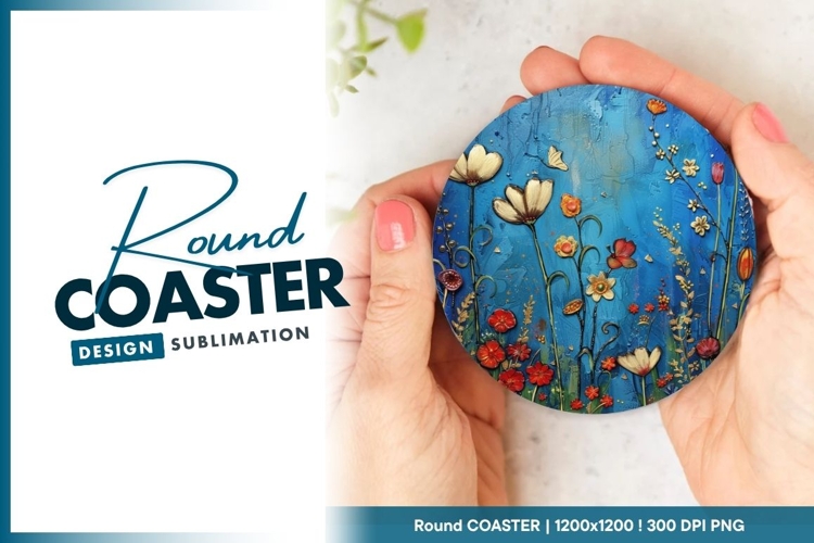 Floral Illustration Held by Hands Round Coaster Design