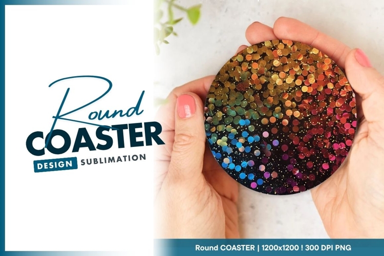 Colorful confetti round coaster on dark background