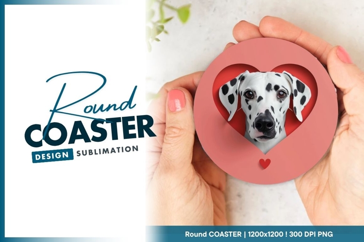 Dalmatian dog portrait in red heart round coaster png design