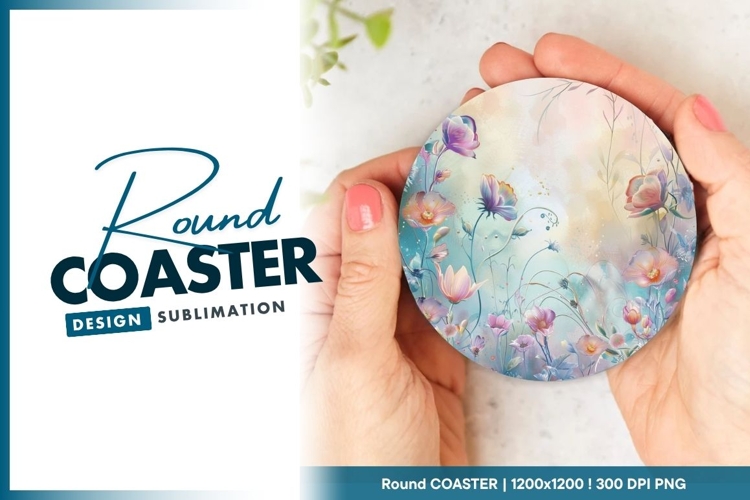 Floral watercolor design round coaster png