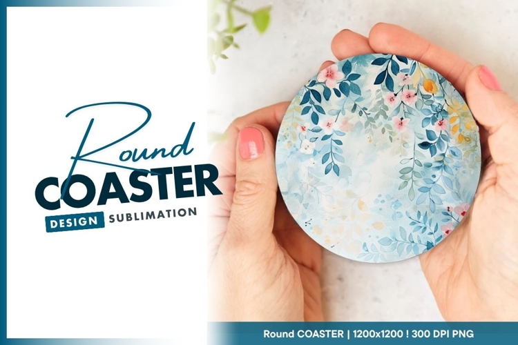 Floral watercolor circle design round coaster png