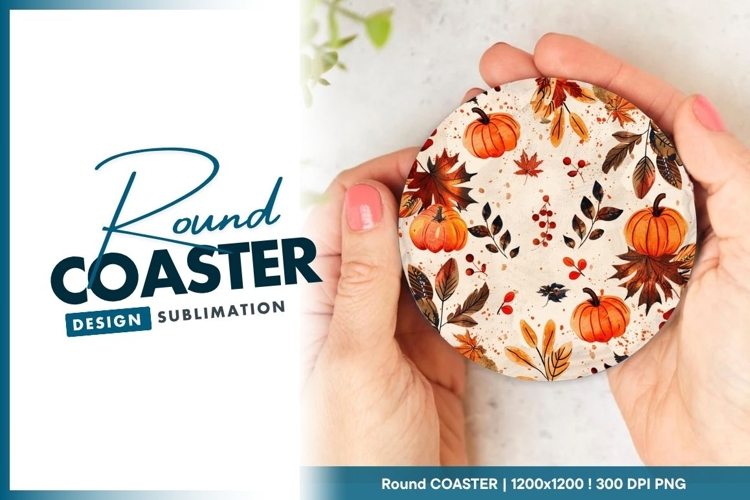 Watercolor pumpkins and leaves fall round coaster