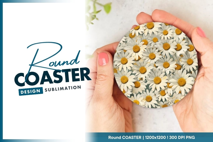 Daisy flowers circle round coaster png
