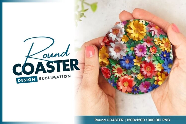 Colorful floral arrangement round coaster png example image 1