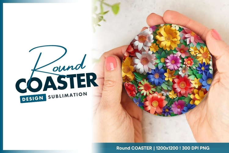 Colorful floral arrangement round coaster png