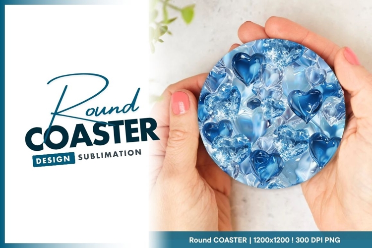 Ice blue hearts round coaster png design