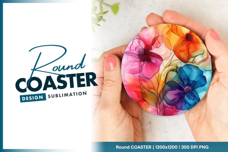 Abstract floral art round coaster png