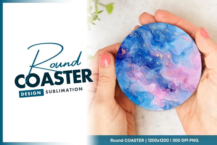 Abstract blue pink and gold round coaster