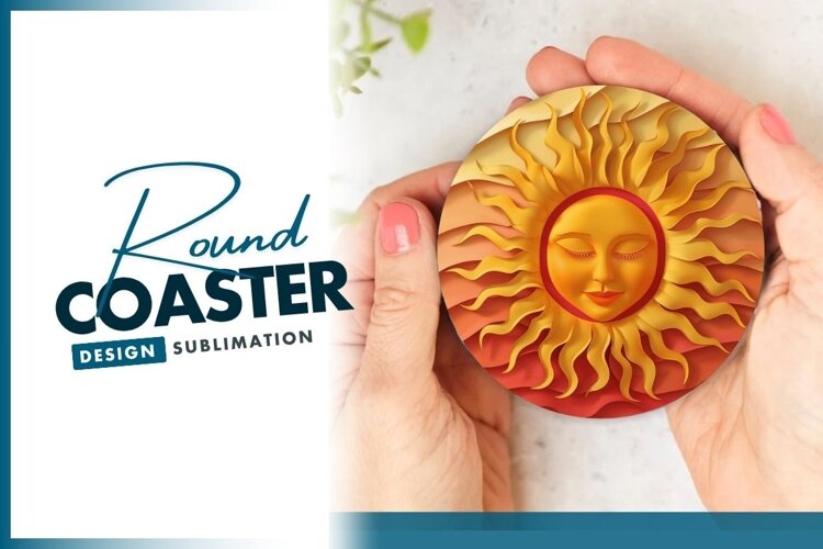 Smiling Sun Face with Closed Eyes and round coaster example image 1