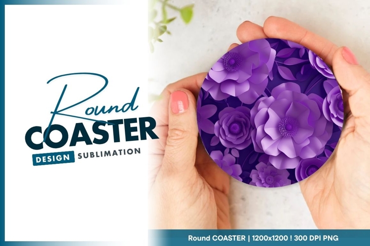 Purple Paper Flowers in a Circle Round Coaster Png