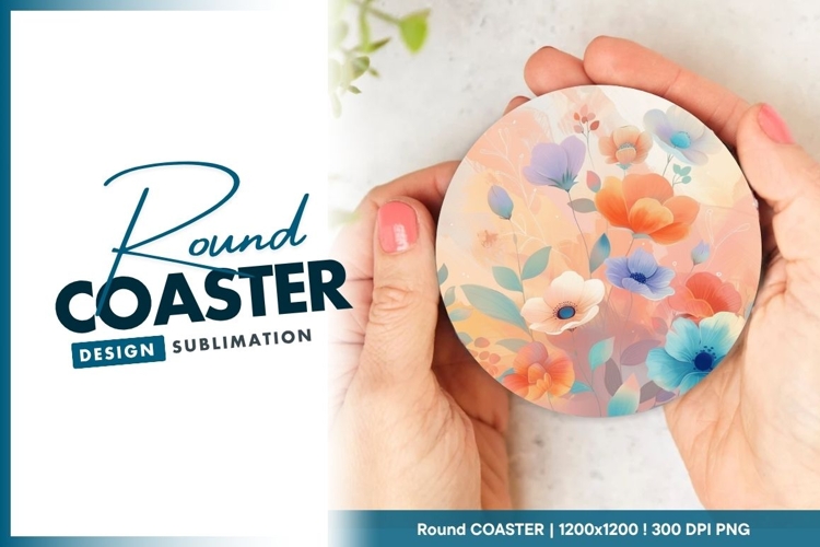 Watercolor Floral Arrangement in a Round Coaster Png
