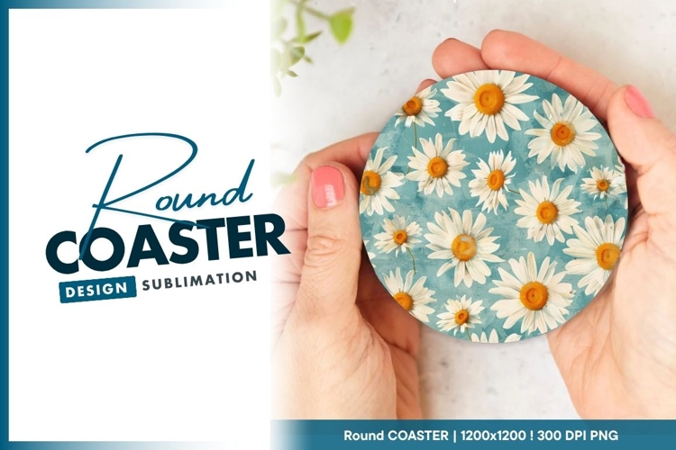 Daisy Flower Pattern on Round Coaster Png