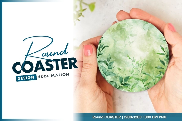 Watercolor Greenery Round Coaster Png