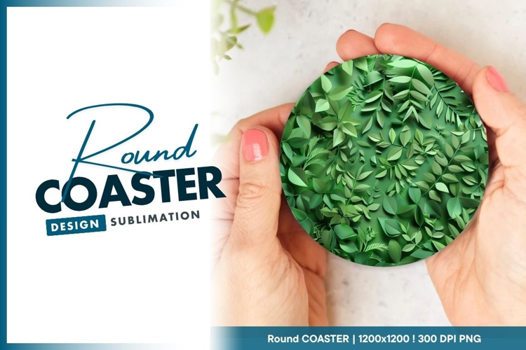 Green Leafy Paper Cutout Circle Design leaves Round Coaster