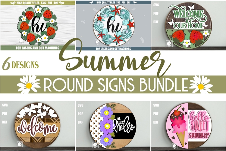 Summer Round Sign SVG Bundle | Summer Welcome Door Hanger