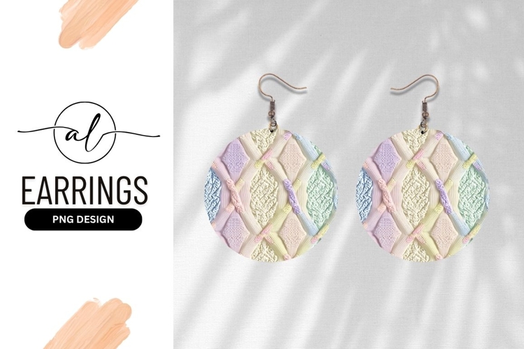 Pastel Knitted Texture Background Design Round Earring Png