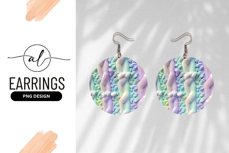 Pastel Knitted Wool Texture Round Earring Png