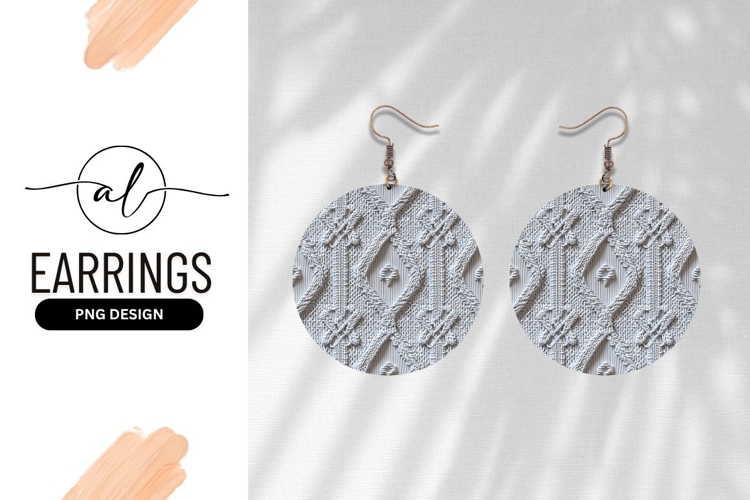 Gray Detailed Knitted Pattern Round Earring Png