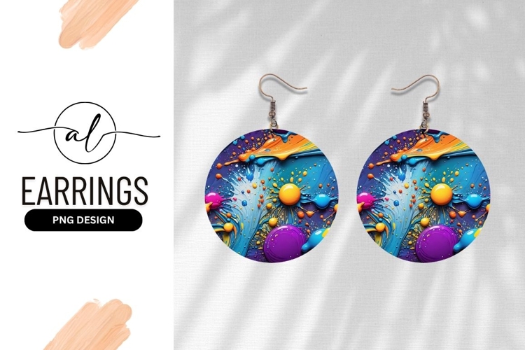 Colorful Paint Splatter Abstract Art Round Earring Png