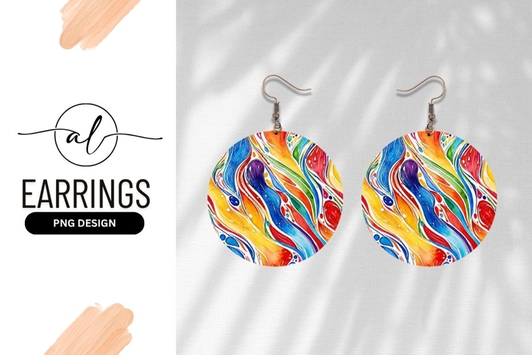 Abstract Watercolor Colorful Swirl Round Earring Png