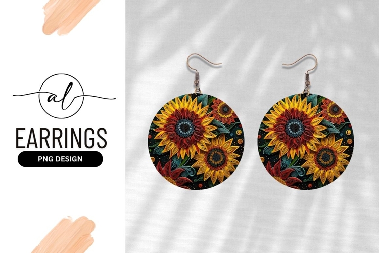 Quilled Sunflower Illustration Art With Round Earring Png