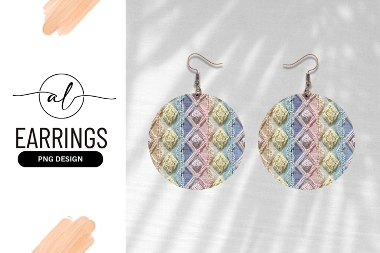 Pastel Knitted Diamond Pattern Round Earring Png